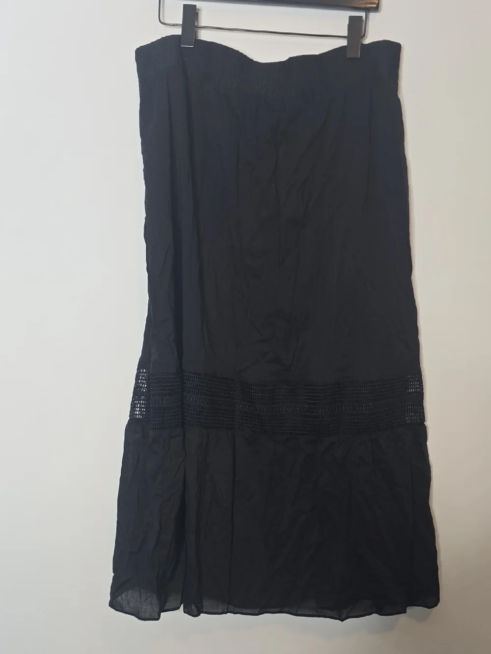Vintage Plus Size Black Maxi Skirt with Crochet Panel - Picture 6 of 7